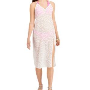 NWT Miken Ivory Animal Print Textured Slit Coverup Dress White Size XS $40 8B573